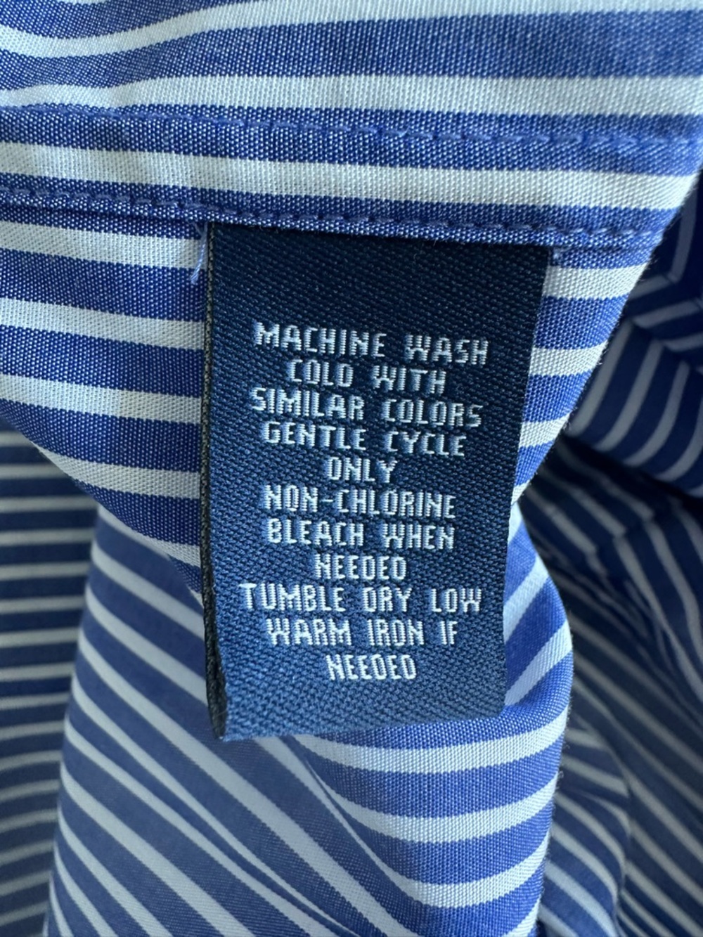 NWT Ladies Cotton Chaps Navy and White Vertical Stripe Dress Shirt. Size XL - Picture 6 of 9